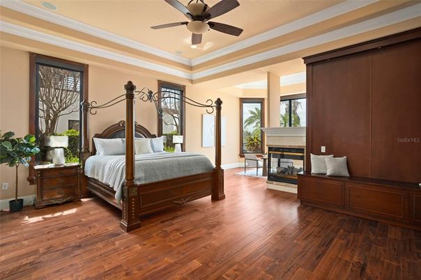 Bedroom, Fireplace, Interior, Wood Texture Flooring