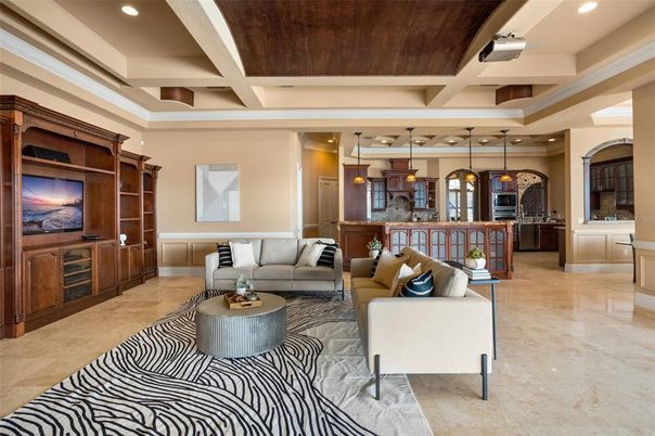 Interior, Kitchen, Living room, Pendant Lights, Recessed Lighting, Wooden Ceilings
