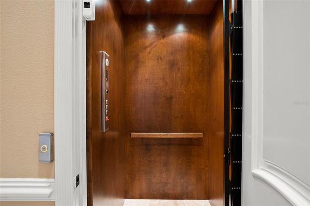 Elevator, Interior, Wooden Walls