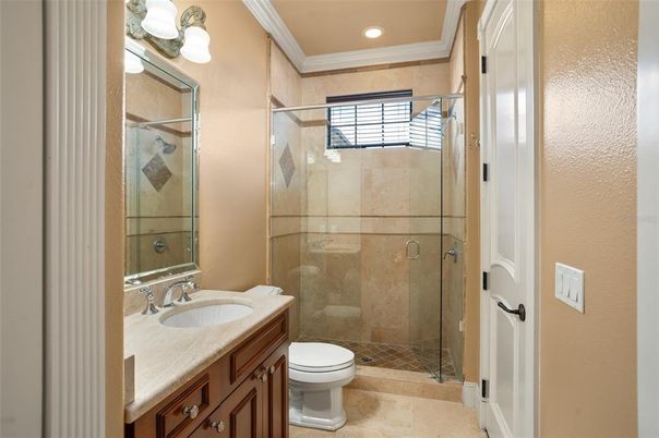 Bathroom, Glass Shower, Interior, Recessed Lighting