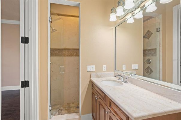 Bathroom, Glass Shower, Interior, Wood Texture Flooring