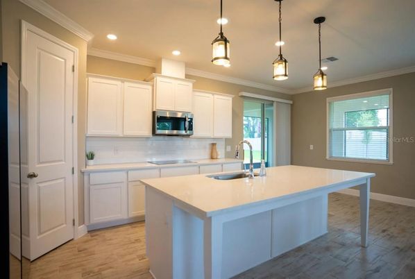 Interior, Kitchen, Pendant Lights, Recessed Lighting, Wood Texture Flooring