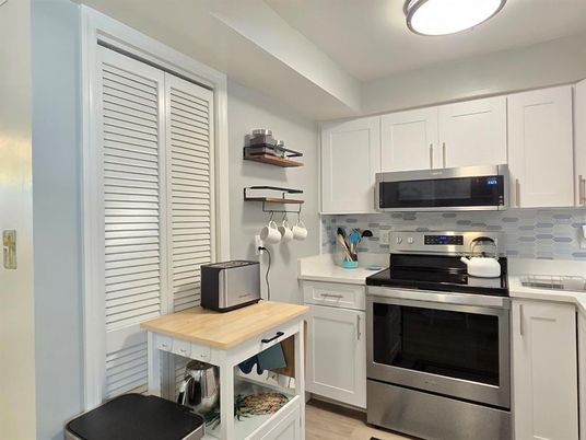 Interior, Kitchen, Stainless Steel Appliances, Wood Texture Flooring