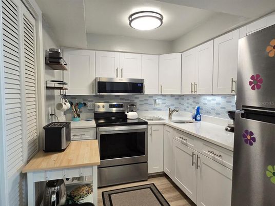 Interior, Kitchen, Stainless Steel Appliances, Wood Texture Flooring