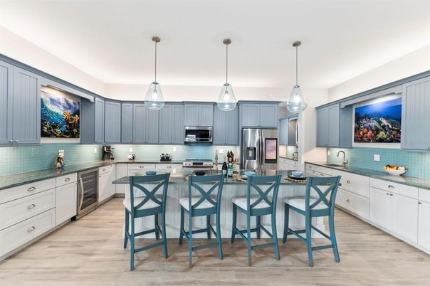 Interior, Kitchen, Pendant Lights, Stainless Steel Appliances, Wood Texture Flooring