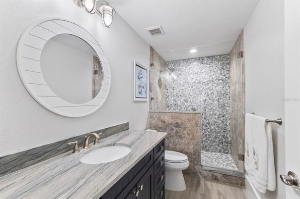 Bathroom, Interior, Recessed Lighting, Wood Texture Flooring