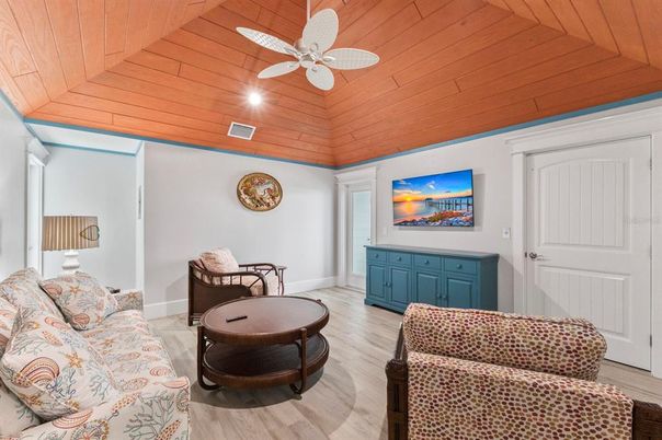 Bedroom, Interior, Living room, Recessed Lighting, Wooden Ceilings, Wood Texture Flooring