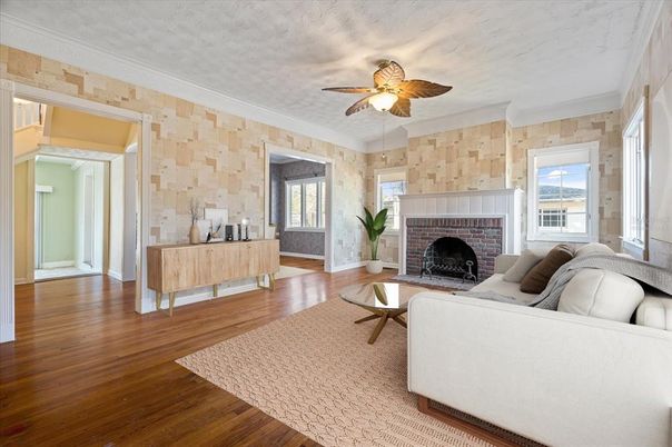Fireplace, Interior, Living room, Wood Texture Flooring, Wooden Walls