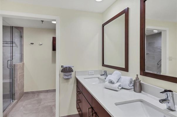 Bathroom, Dual Sink Vanities, Glass Shower, Interior, Recessed Lighting