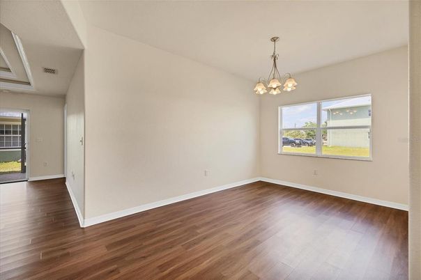 Chandelier, Empty room, Interior, Pendant Lights, Wood Texture Flooring