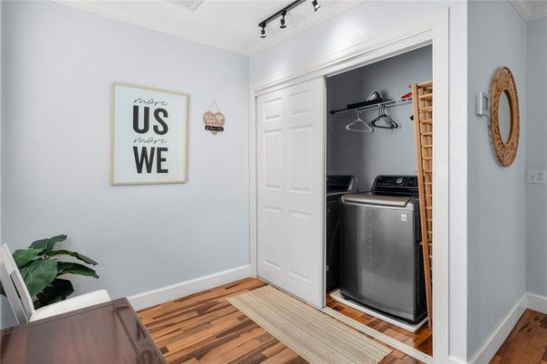 Interior, Washer, Wood Texture Flooring