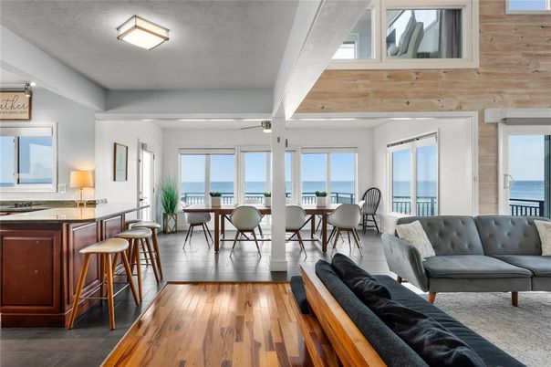 Dining room, Interior, Living room, Water, Wood Texture Flooring, Wooden Walls