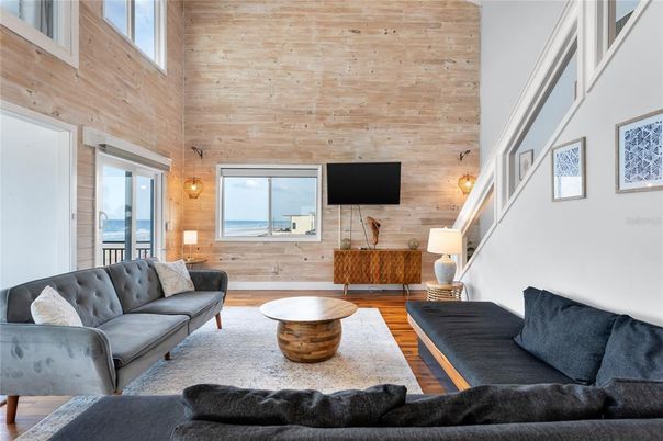 Interior, Living room, Pendant Lights, Stone Walls, Wood Texture Flooring, Wooden Walls