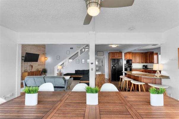 Interior, Kitchen, Living room, Stainless Steel Appliances, Stone Walls, Wood Texture Flooring