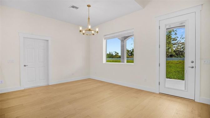 Empty room, Interior, Pendant Lights, Wood Texture Flooring