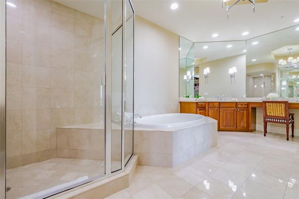 Bathroom, Glass Shower, Interior, Recessed Lighting