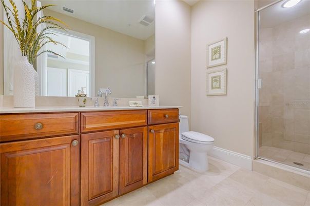 Bathroom, Glass Shower, Interior, Recessed Lighting