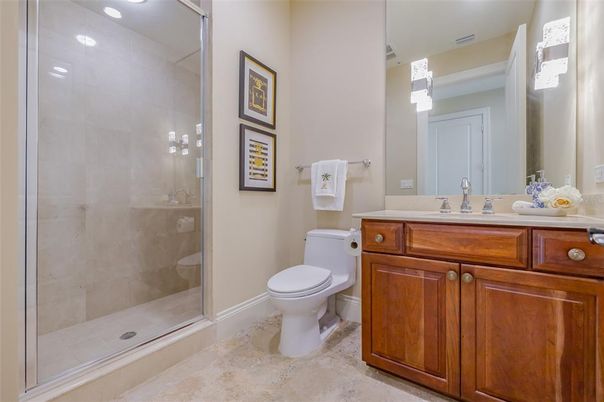 Bathroom, Glass Shower, Interior, Recessed Lighting