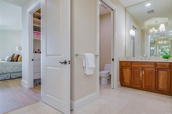 Bathroom, Bedroom, Chandelier, Interior, Recessed Lighting, Wood Texture Flooring