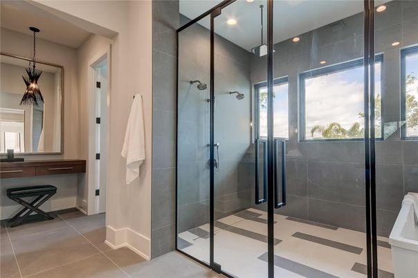 Bathroom, Glass Shower, Interior, Pendant Lights, Recessed Lighting