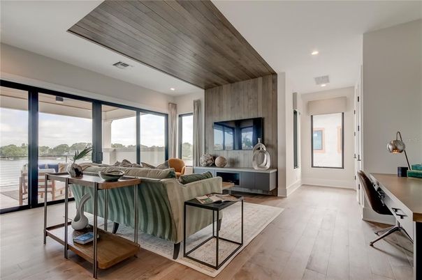 Home Office, Interior, Living room, Recessed Lighting, Wooden Ceilings, Wood Texture Flooring, Wooden Walls
