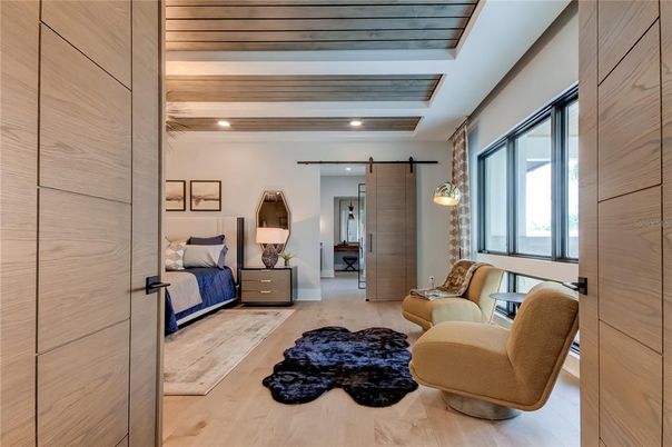 Bedroom, Interior, Recessed Lighting, Wooden Ceilings, Wood Texture Flooring