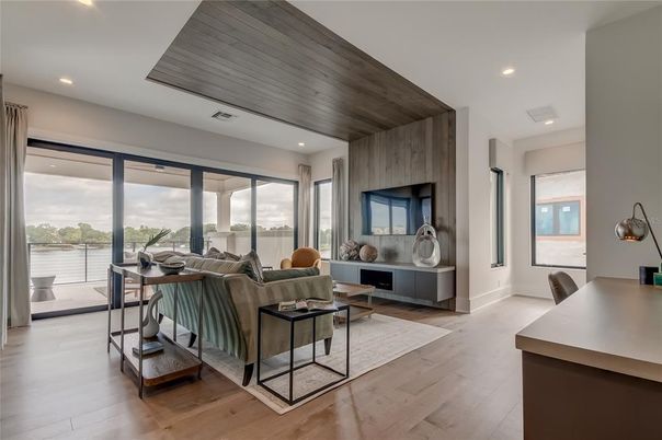 Interior, Living room, Recessed Lighting, Wooden Ceilings, Wood Texture Flooring, Wooden Walls