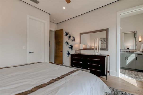 Bedroom, Interior, Recessed Lighting, Wood Texture Flooring