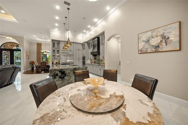 Dining room, Interior, Kitchen, Pendant Lights, Recessed Lighting, Stainless Steel Appliances