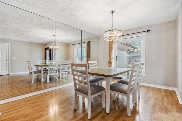 Chandelier, Dining room, Interior, Pendant Lights, Wood Texture Flooring