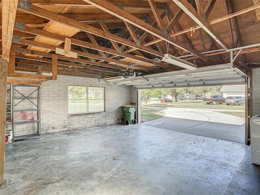 Garage, Interior, Stone Walls, Wooden Beams