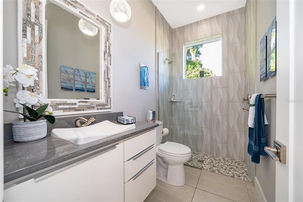 Bathroom, Glass Shower, Interior, Recessed Lighting
