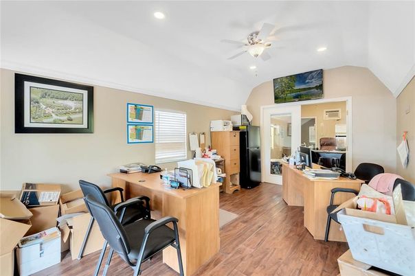 Home Office, Interior, Recessed Lighting, Wood Texture Flooring