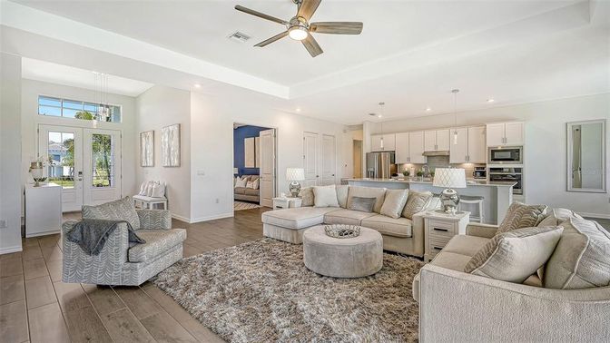 Interior, Kitchen, Living room, Pendant Lights, Recessed Lighting, Stainless Steel Appliances, Wood Texture Flooring