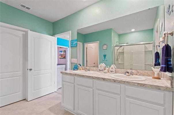 Bathroom, Dual Sink Vanities, Glass Shower, Interior, Recessed Lighting