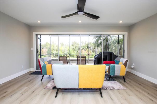 Interior, Living room, Recessed Lighting, Wood Texture Flooring