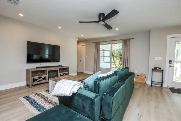 Interior, Living room, Recessed Lighting, Wood Texture Flooring