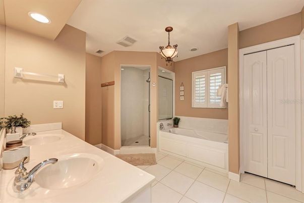 Bathroom, Dual Sink Vanities, Glass Shower, Interior, Recessed Lighting