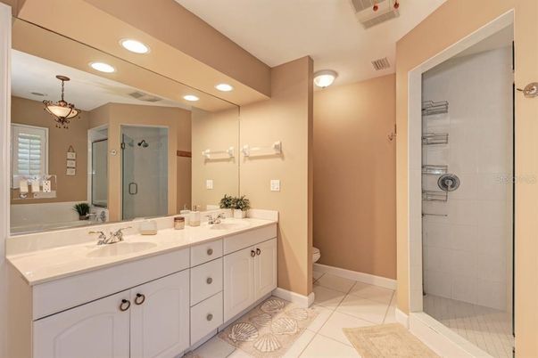 Bathroom, Dual Sink Vanities, Glass Shower, Interior, Recessed Lighting