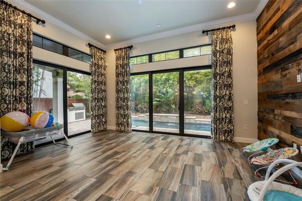 Interior, Recessed Lighting, Wood Texture Flooring, Wooden Walls