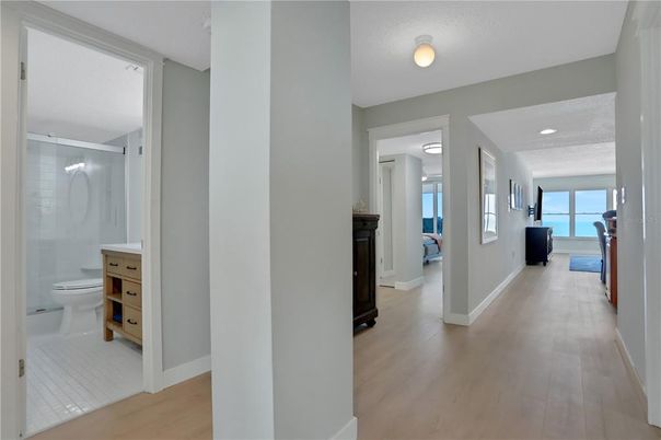 Bathroom, Interior, Recessed Lighting, Wood Texture Flooring