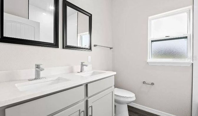 Bathroom, Dual Sink Vanities, Interior, Wood Texture Flooring