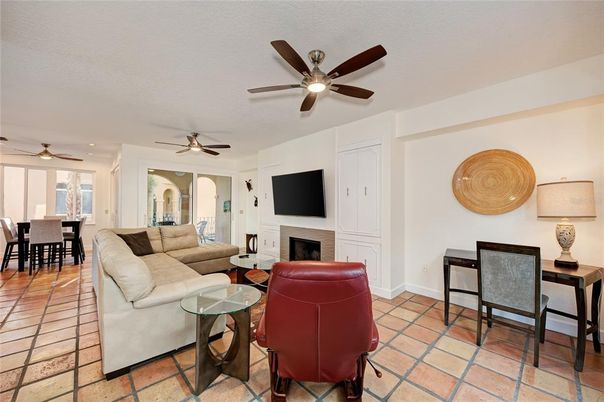 Dining room, Fireplace, Interior, Living room, Recessed Lighting