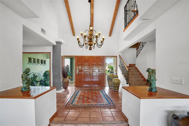 Chandelier, Interior, Wooden Beams