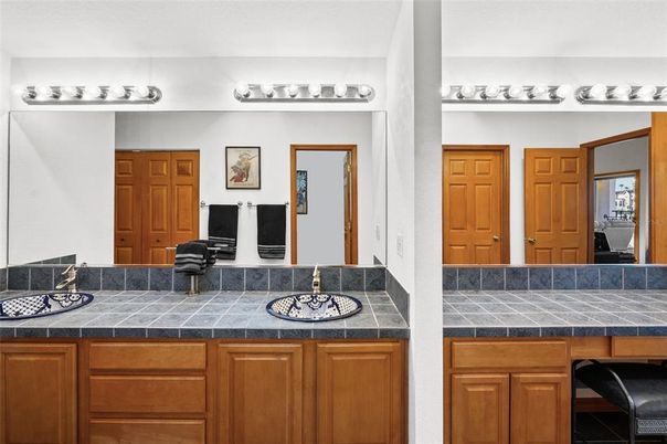 Bathroom, Dual Sink Vanities, Interior, Tile Countertops