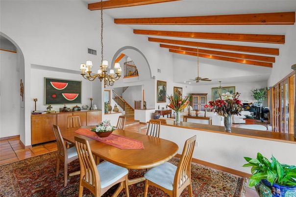 Chandelier, Dining room, Interior, Wooden Beams