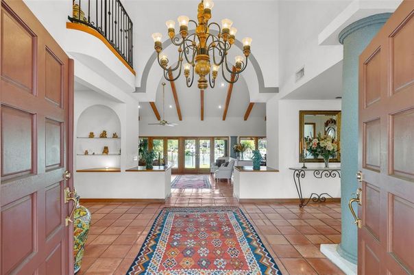 Chandelier, Interior, Recessed Lighting, Wooden Beams