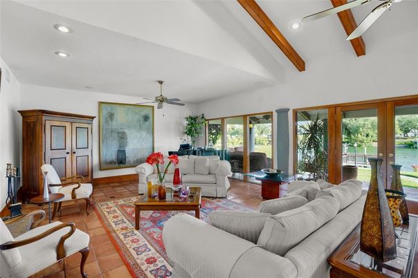 Interior, Living room, Recessed Lighting, Wooden Beams