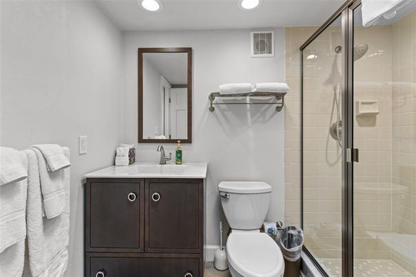 Bathroom, Glass Shower, Interior, Recessed Lighting