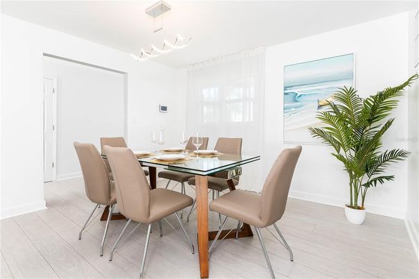 Dining room, Interior, Pendant Lights, Wood Texture Flooring